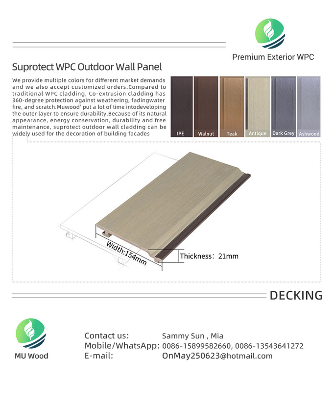 Composite WPC Decorative Wall Panel Fireproof PVC Wood Wall Panel Embossed