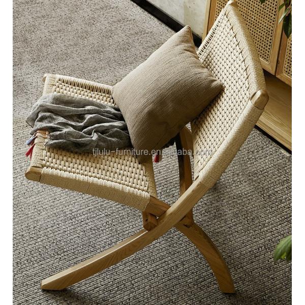 Effortless Elegance Lacquered Finish Nordic Classical Woven Cord Solid Wood Folding Lounge Chair for Living Room