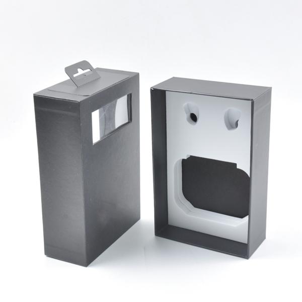 Black Window Box Packaging / Earphone Cardboard Box With Window Lid