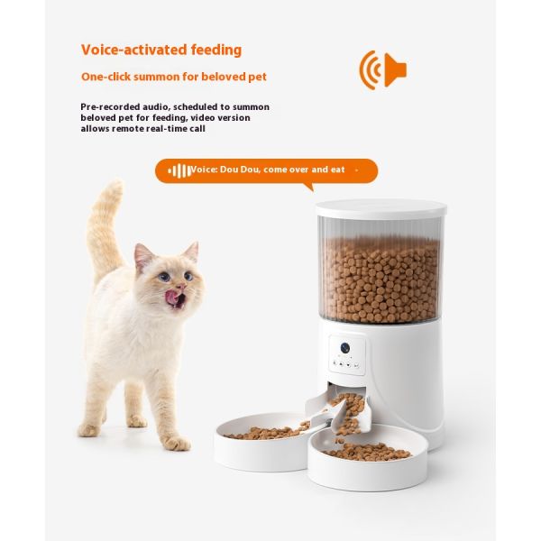 4L Dual Automatic Pet Feeder 1080P Camera Voice Control Timed Quantitative Double Bowl for Cats Dogs Battery Operated Plastic