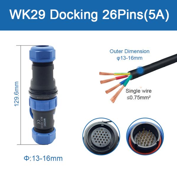 IP68 Threaded Plug Socket Waterproof Connector Inline Type Wk29 Docking Pin