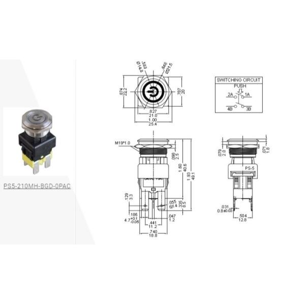 16A High Current Metal Push Switch Medical Push Button Self Locking