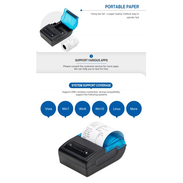 384 Dots/Line Max. Resolution Thermal Roll Printer 58mm with Wireless Interface Type