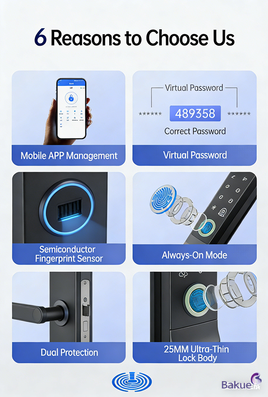 Ultra-thin 25mm Smart Digital Door Lock with Multiple Unlock Methods and Unlimited User Capacity