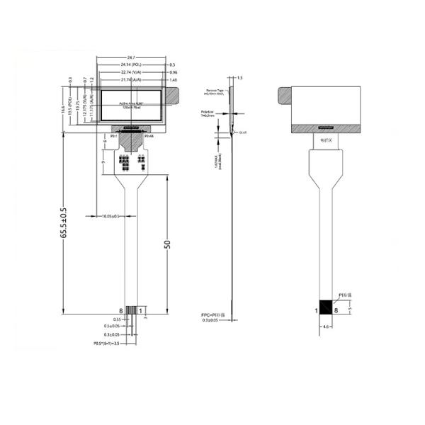 0.96 inch PMOLED display 128X64 dots 8PINS SPI interface driving IC SSD1315