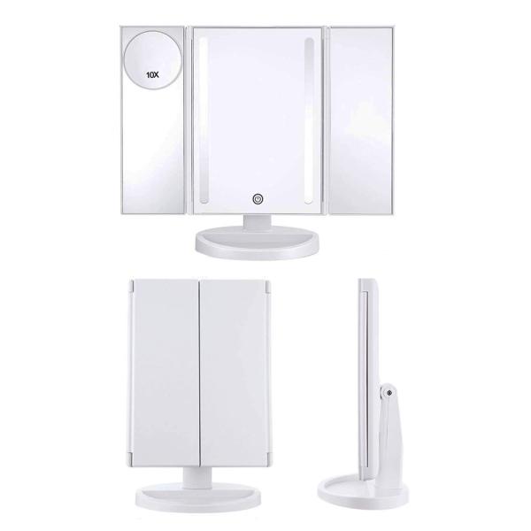 38 LED Cosmetic Mirror / Tri Fold Vanity Mirror Touch Screen 180°Adjustable Stand