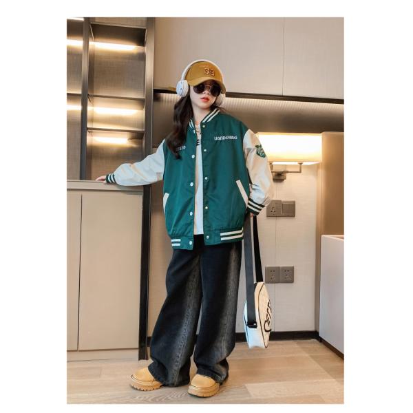 Spring Autumn Girls Printed Patchwork Baseball Jacket Windproof