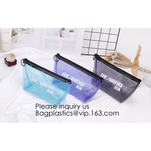 Compact Multi-purpose Handbag-style Transparent Glitter Cosmetic Pouch with Zipper Pocket on the Back, bagease, bagplast