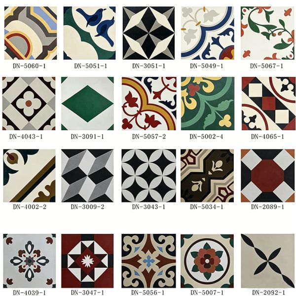 Handmade Encaustic Cement Tiles Floor & Wall Tile Solid Texture Unique Flower Design for Hotel Cafe Interior Use 200x200mm