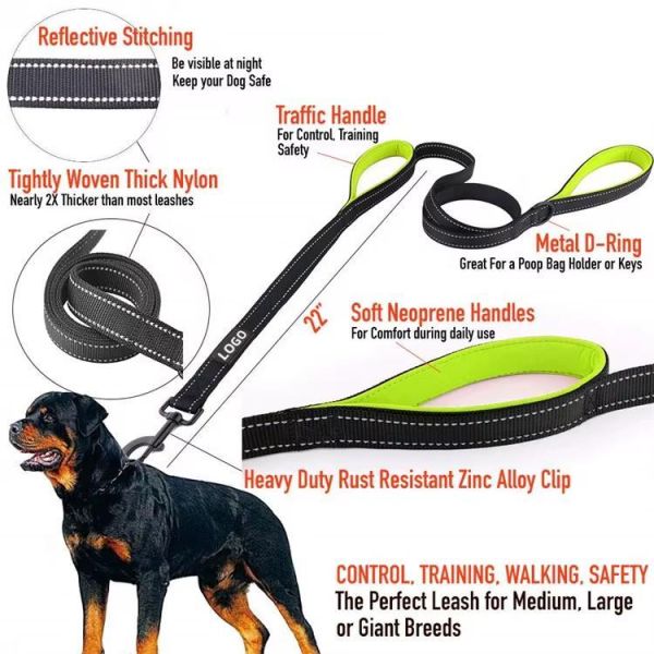 Durable Double Handle Dog Leash Reflective Pet Leash Customized Pet Leash For Large Dog
