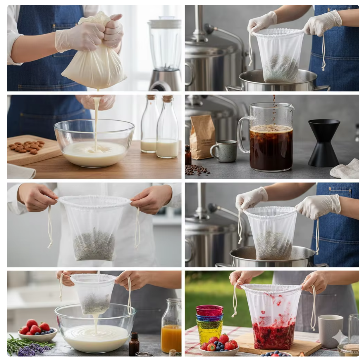 Liquid Filter Bag Food Grade Nylon Mesh Strainer with Drawstring Closure Reusable Fine Mesh for Juice Vegetable and Fruit Filtration