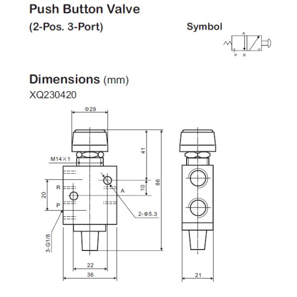 Push Button Pneumatic Manual Valve 1/8 Inch 3/2 Way Manually Mechanical Valve