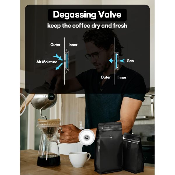 12oz/340g Flat Bottom Coffee Bean Packaging Bag Plastic Bolsa De Cafe with Valve and Zipper 250g/1kg Options Available