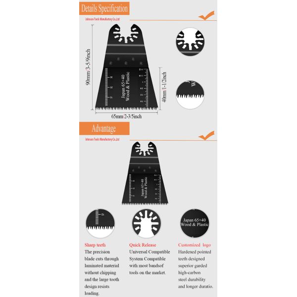 Quick Release 65mm Teeth Oscillating Multi Tool Saw Blades