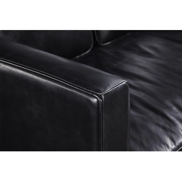 Square Shape 2 Seater Black Leather Couch Iron Painted Legs High - Elastic Sponge