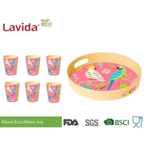 Biodegradable Durable Bamboo Fibre Coffee Cup Nature Pattern With Handrwan