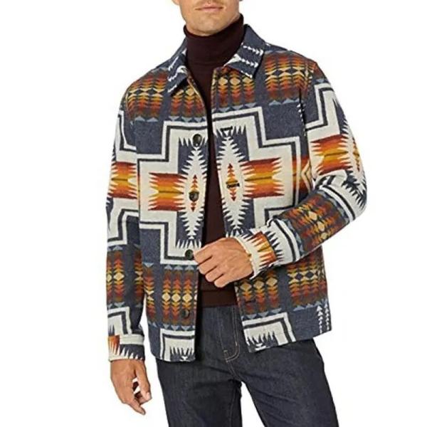 Western Clothing Custom Plus Size Men′s Geometric Pattern Single Breasted Turndown Aztec Style Coats Jackets for Men
