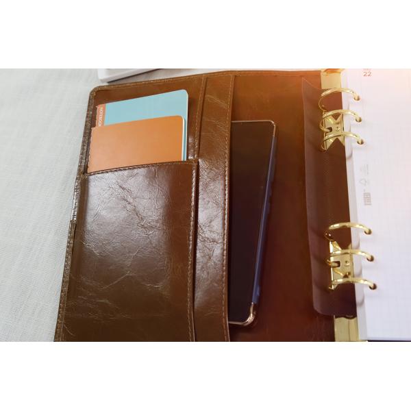 142x208mm Genuine leather snap fastener customized design Refillable 6 Ring Binder organizer