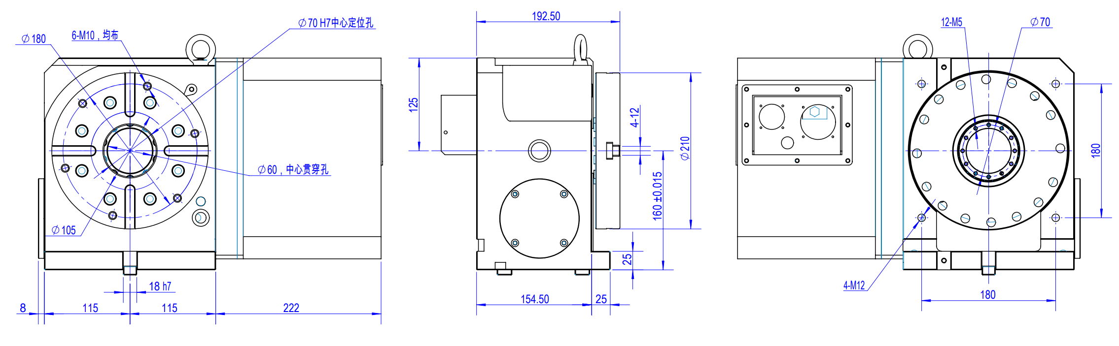 D-210 CNC Rotary Table dimensional drawing