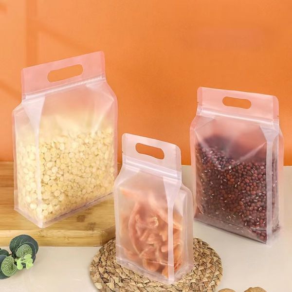Eight Sided Frosted Transparent Plastic Bag Flat Bottom Box Pouch with Stand Zipper Gusset Side Seal for Sealing Eight Sides