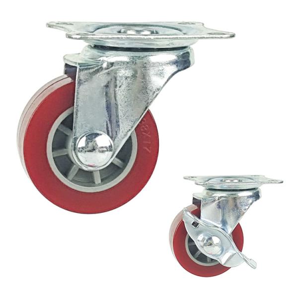 2" PU Wheels Swivel Threaded Stem Red Side Lock Light Duty Caster Wheels