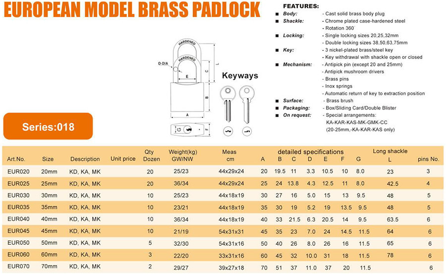 EUROPEAN MODEL BRASS PADLOCK