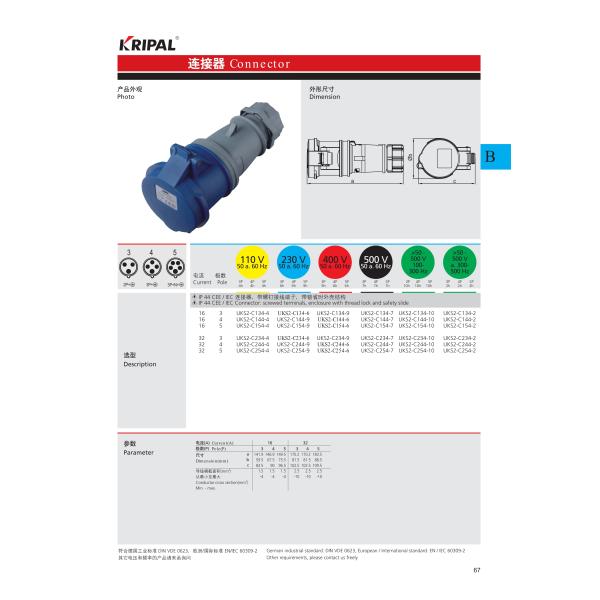 Three Phase 220V 16A Male Socket Sleeve Electrical Connectors Waterproof