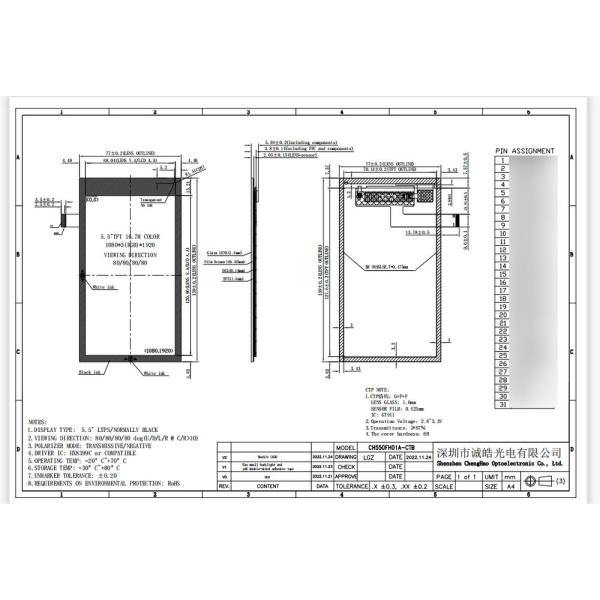 Full HD 5.5inch IPS TFT LCD Capacitive Touchscreen 31pin 1080*1920