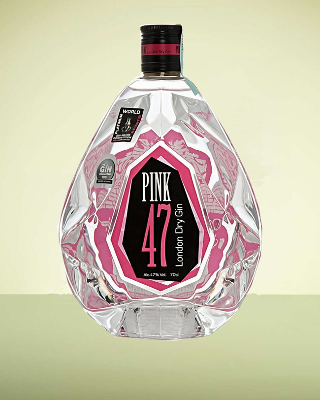 PINK 47 GIN GLASS BOTTLE GIN GLASS BOTTLE WITH DIAMOND CUT EDGES
