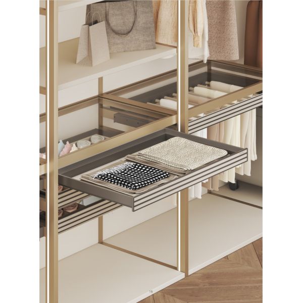 FSB Series Flat Edge Storage Basket: Leather-Wrapped Aluminum Frame, E0 MDF Lining, Custom Width 600-1000mm for Built-in Wardrobes
