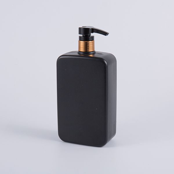 Solid Black Color Square 1000ml PE Shampoo Pump Cleansing Bottle