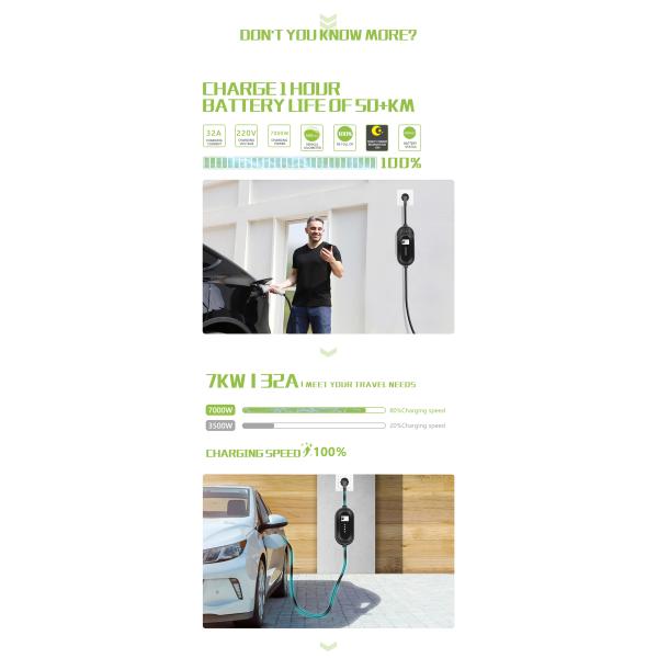 Temperature Protection Prophylactic E-Mingze 32A/7kW Portable Electric Car Charger Home Fast Charging Station GBT Color