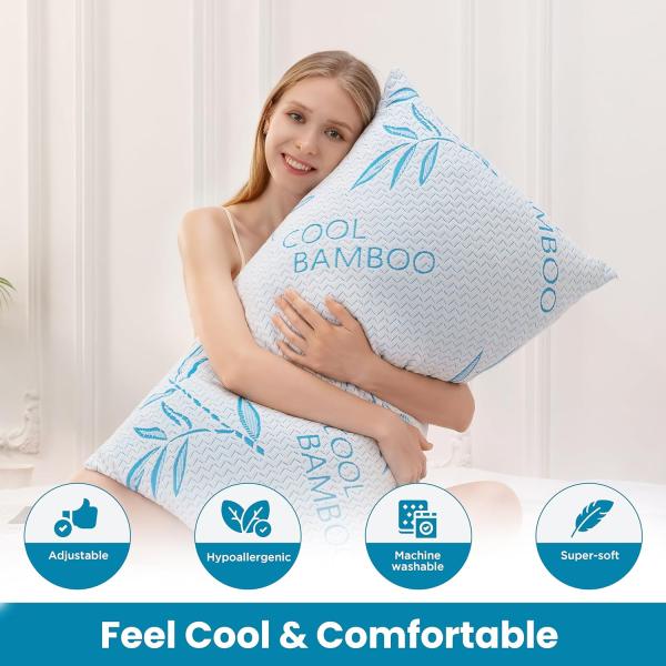 Custom Logo Accepted 2 Pack King Size Cooling Shredded Memory Foam Pillows for Sleeping Made from Bamboo