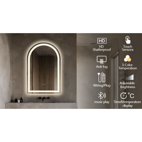 Frameless Smart Touch Screen LED Mirror Wall Mounted Bathroom Vanity Mirror