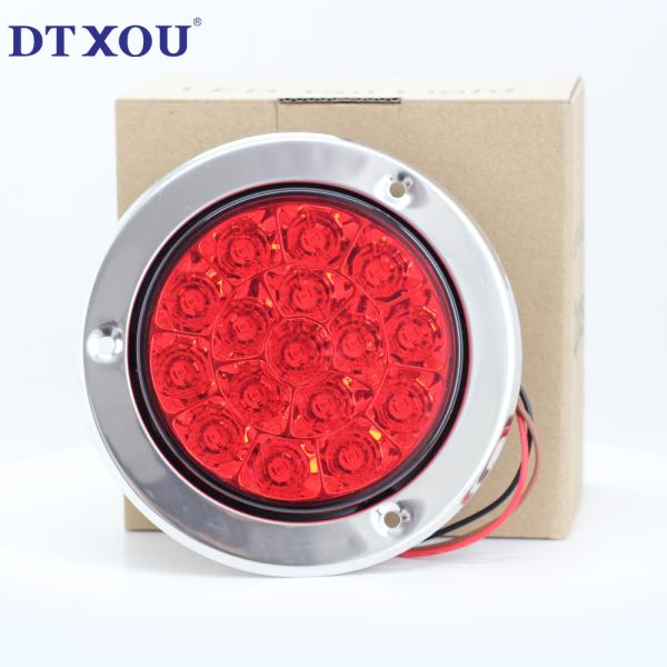 Multi-Functions 16 LED Flange Mount Round Trailer Stop Turn and Tail Lights 3 Holes