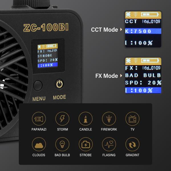 Slim LED Video Light 100W Adjustable 2700-7500K Bluetooth App Control For Live Streaming Shooting