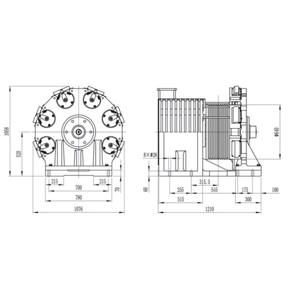 Load 3500kg Elevator Lift Gearless Traction Machine 1.5m/S AC220V