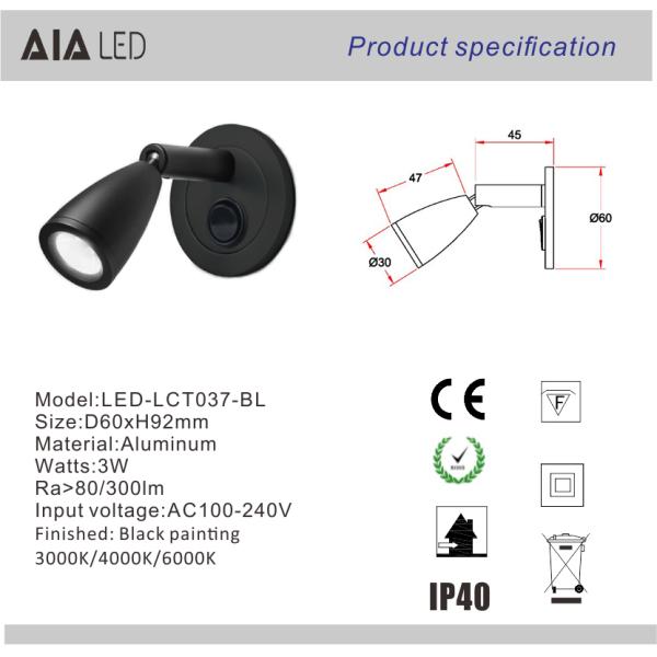 Surface mounted indoor small style LED reading lamp & led bed wall light led headboard wall light