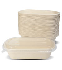 30 Oz Compostable Deep Dish Plates, Rectangle Disposable Plates Trays For Burger, Nacho, Taco Salad, Popcorn Snack