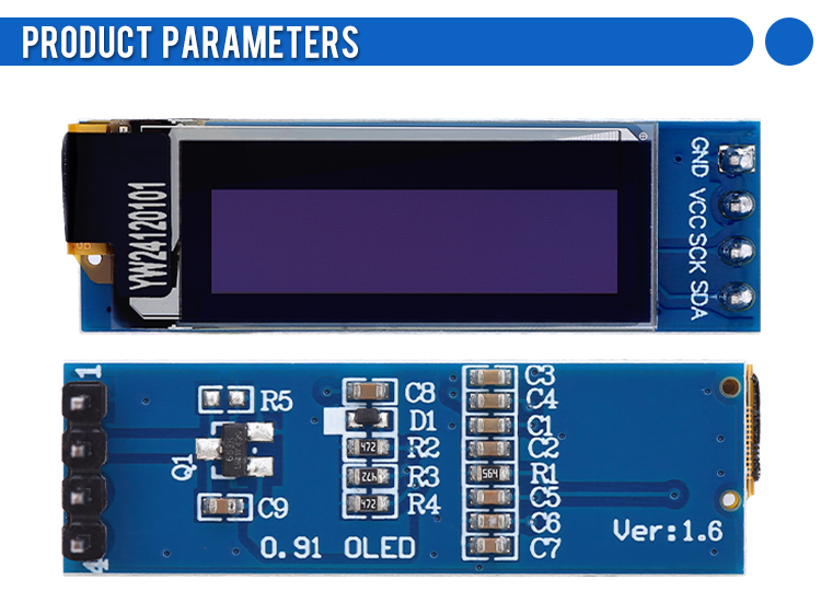 OLED0.91 Blue LCD Screen Module 128*32 I2C Wide Temperature Full View SSD1306 Controller