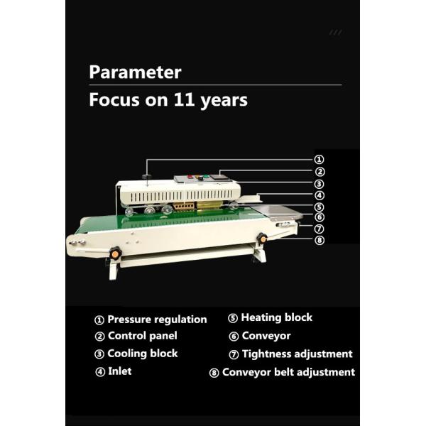 Film Packaging Band Sealer with Horizontal Solid Ink Coding Sealing Speed 0-12m/min