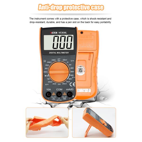 VC830L Manual Range VICTOR Digital Multimeter 1999 Counts Large Lcd Display small size pocket multimeter