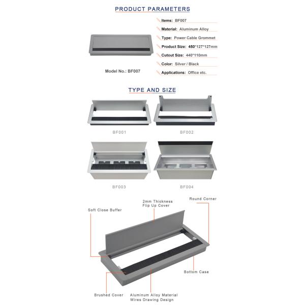 full aluminum furniture wire outlet rectangular cable desk grommet box/flip up aluminum cable cubby box with brush