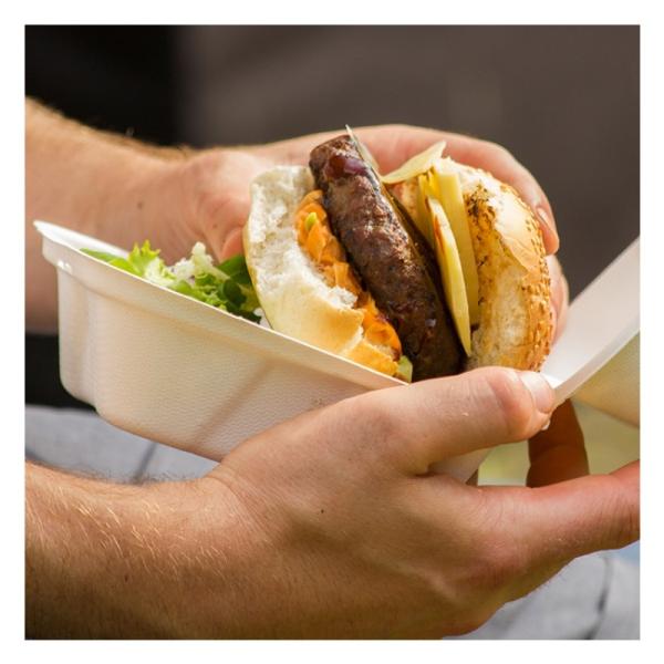 Nontoxic 21g Biodegradable Bagasse Tableware Pulp Clamshell 6 Inch Bagasse Burger Box