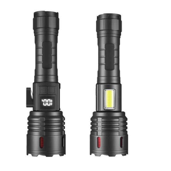 Powerful 1500-1600 Lumens LED Torch Flashlight with Rechargeable Type-C USB and Telescopic Zoom for Camping Hiking Outdoor