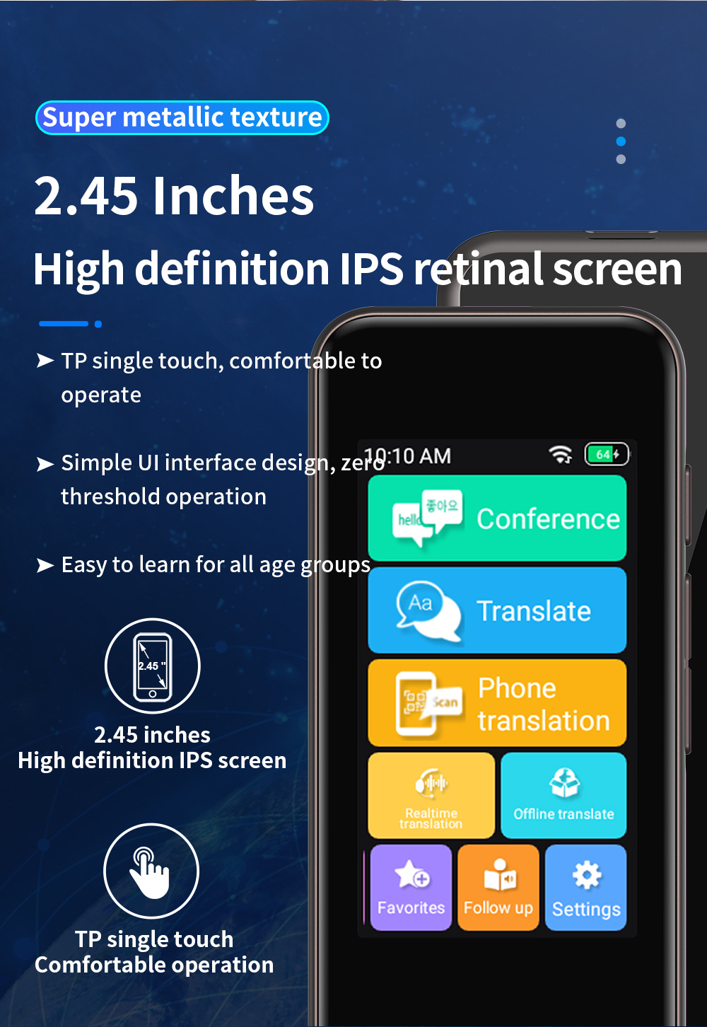 Smart Handheld Translation Device Multi Language Real Time Offline Voice Translator