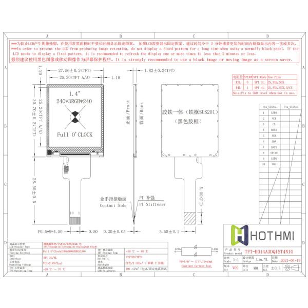 1.4 Inch TFT LCD Display Module | 240x240 Square Screen for Smartwatch