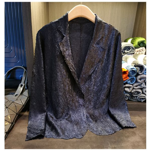 Simple One Button Wrinkle Long Sleeve Suit Coat Solid Color Coat