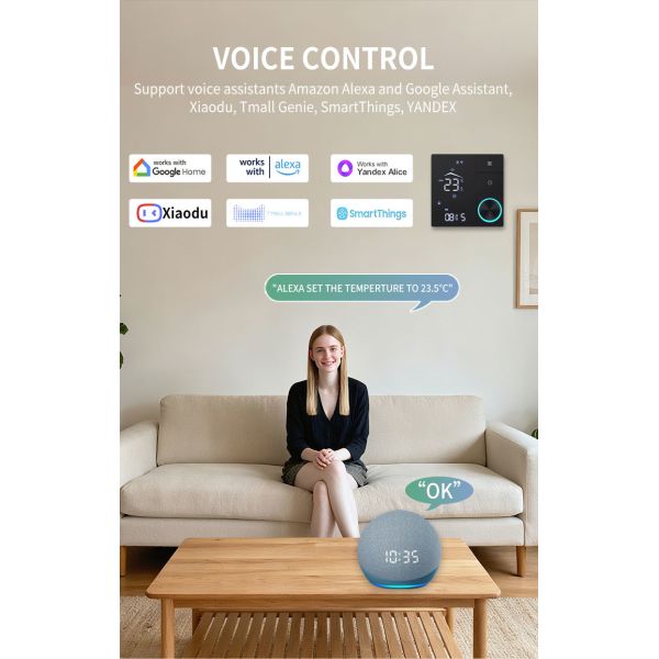 WiFi Knob Thermostat: Voice/App/Weekly Program, Child Lock, 16A