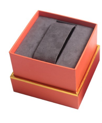 Cardboard Single Watch Box Packaging Orange Surface Glossy Laminated Custom Logo